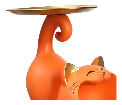 Bandeja De Joyería Decorativa Con Estatua De Gato Naranja
