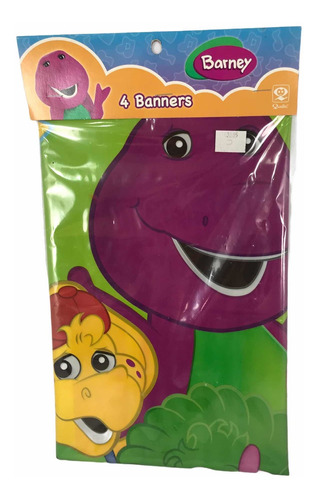 4 Banners Barney Poster Letrero Fiesta Decoración Bj Baby Bo