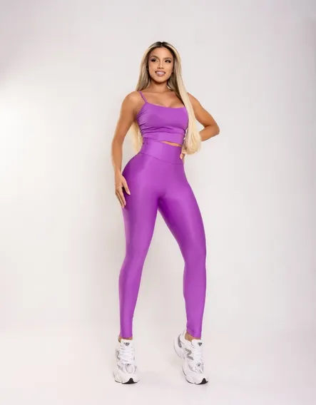 Conjunto Fitness Feminino Legging Top Sem Transparência Roxo G