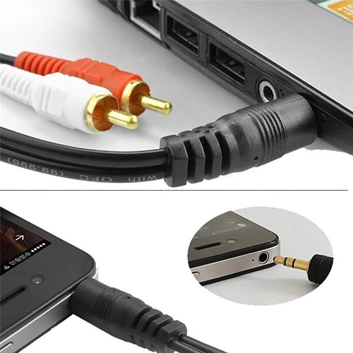 Imagen 6 de 10 de Pack 3 Piezas Cable Auxiliar 3.5mm A Rca Amplificador Audio