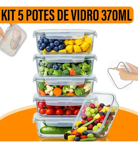 Kit 5 Potes Herméticos de Vidro Borossilicato Yab 370ml