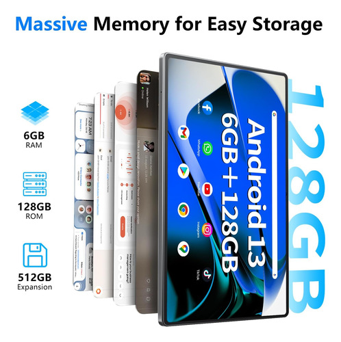 Naclud Tableta De 10.51 Pulgadas 6gb Ram 128gb Rom, Tableta