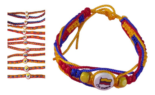 Docena Pulseras Macramé Tricolor Acrílico Artesanía Colombia