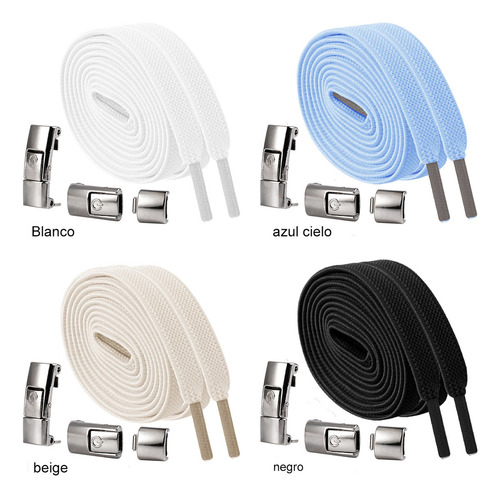 Lazy agujetas sin nudo elásticas hebilla metal 4 pares negro blanco azul cielo beige awvuq 4625