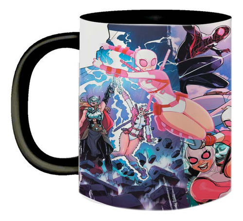 Caneca De Porcelana Vilã Marvel Gwenpool Rosa Quadrinhos