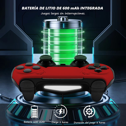 Techwolf Control Joystick Inalámbrico Con Giroscopio De Seis Ejes, Compatible Con Consolas Ps4, Ps3 Y Pc, Con Doble Vibración, Rojo