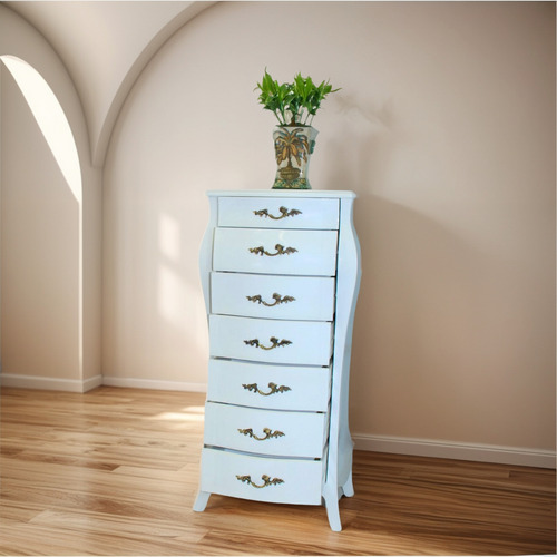 Chiffonnier Branco 7 Gavetas Prata Envelhecida - Elegância Branco
