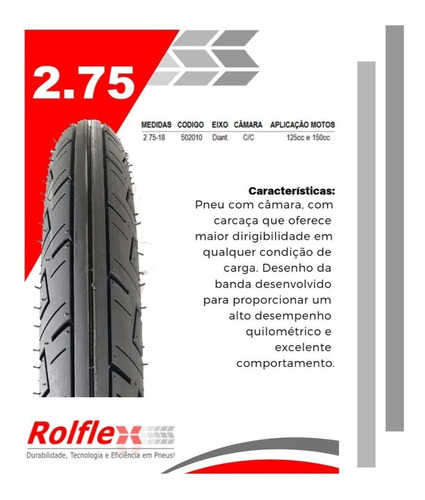 Pneu Moto Cg Ybr Factor 2.75-18 Dianteiro Rolflex 