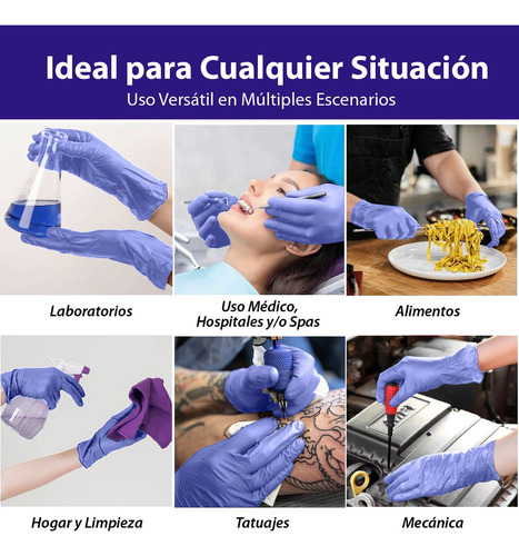 100 Guantes de Nitrilo Alta Calidad Premium Color Azul Claro Totalmente Libre De Látex Y Vinyl Sin Polvo Talla Mediano 100% de Nitrilo