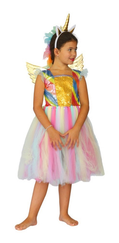 Fantasia Infantil Unicórnio Dourado Arco-íris + Arco E Asas