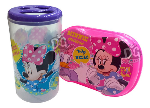 Vaso Porta Cepillo Y Jabonera Infantil Personajes Set X2 Pcs