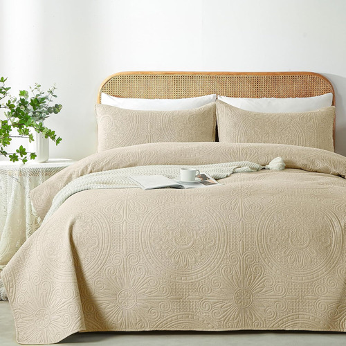 Juego De Cama Beige King De 3 Piezas, Colcha Ligera