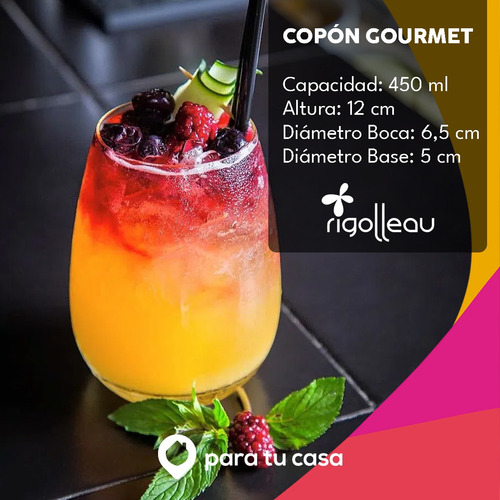 Imagen 2 de 9 de Set X 18 Copas Copón Vaso Vidrio Sin Tallo Gourmet Rigolleau