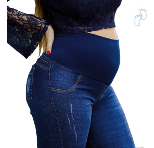 Imagem 1 de 7 de Calça Jeans Gestante Gravida Skinny Slim Com Lycra P Ao Gg