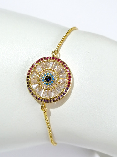 Pulsera Ajustable Ojo Turco Rosa Oro Laminado