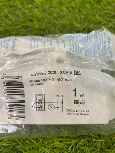 Interruptor Doble Empotrable. Marca:simon
