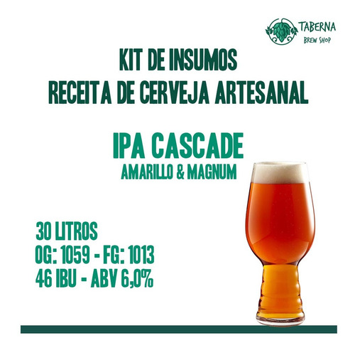 Kit De Insumos De Receita Cerveja Artesanal Ipa Cascade 30l