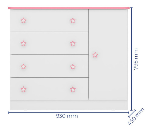 Jogo De Quarto Bebê Cômoda Com Guarda Roupa Branco Rosa