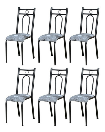 Kit 6 Cadeiras 023 América Cromo Preto/pará - Artefamol Cor da estrutura da cadeira Preto Cor do assento Preto