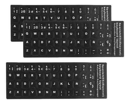 3x Español Para Computadora Letras Blancas Tapas Adhesivas