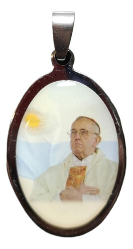 Dije Papa Francisco Bandera Arg C/cadena Todo Acero Quir (c) Plateado 55cm.