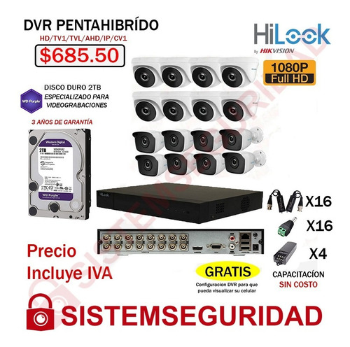 Kit 2 4 6 8 10 12 16 Cámaras Seguridad Hilook 1080p Cctv