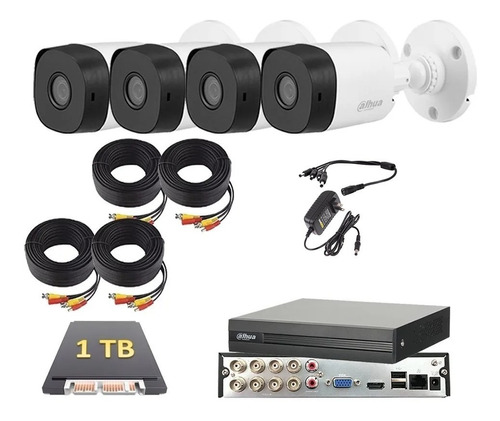 Kit Circuito Cerrado 4 Cámaras Fhd Dahua Dvr 8 1080p 1 Tb