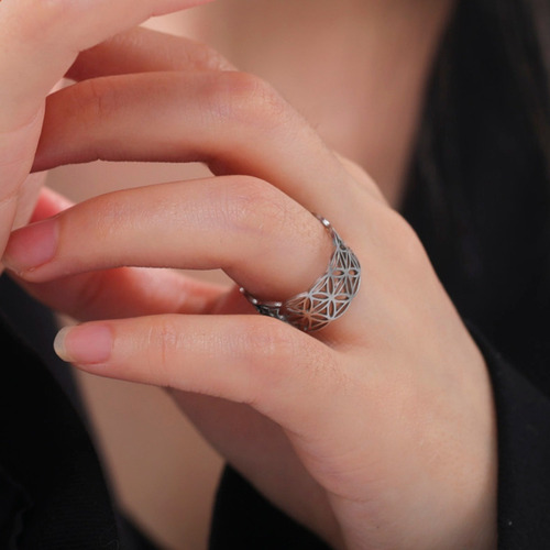 Imagen 3 de 10 de Anillo Flor De La Vida Amuleto Amor Proteccion Acero Plata