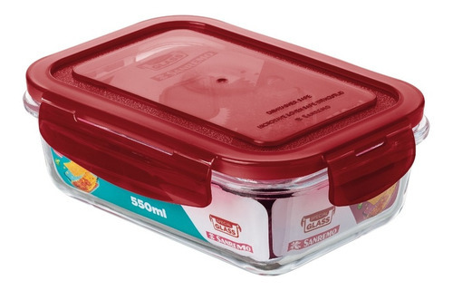 Tarro rectangular de vidrio Sanremo, 550 ml, tapa Lindos Color Red