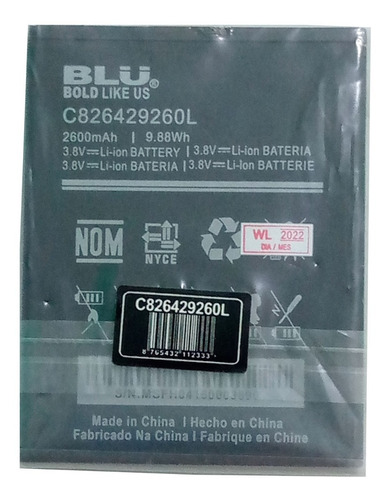 Bateria Blu Modelo C826429260l 3.8v 2600mah 9.88wh