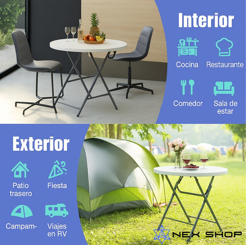 Mesa Redonda Exterior Multiuso Pack 2 Pz Negro Blanco 80cm