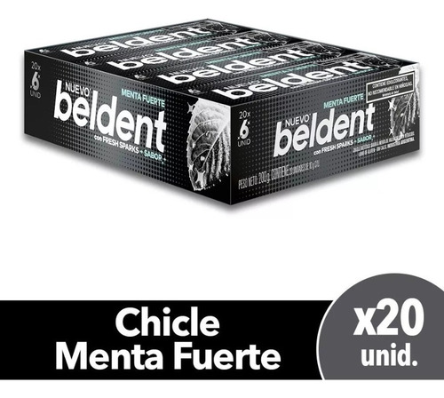 Chicles Beldent Menta Fuerte Sin Azúcar Caja 20 Unidades