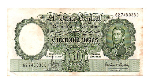 Billete 50 Pesos Moneda Nacional, Bottero 2017, Año 1966 B 