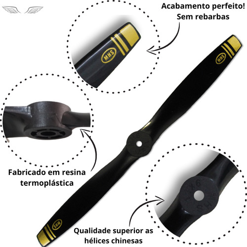 2 Hélices 11/7 Nylon Glow P/ Aeromodelo C/ Motor .50 A .61 Cor Preto