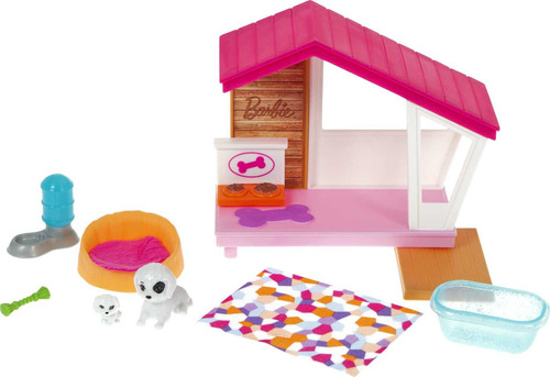 Barbie Mini Juego Con 2 Cachorros De Mascotas, Caseta Para .
