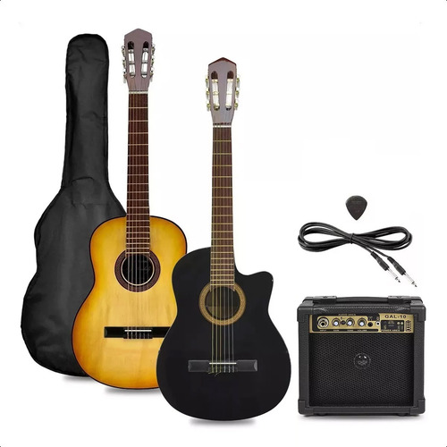 Guitarra Electro Criolla Con Corte Amplificador Funda Cable Color Media Caja