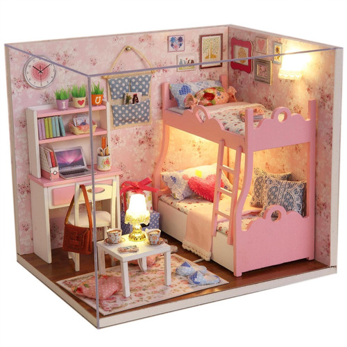 Ogrmar Wooden Dollhouse Miniatures Kit De Casa Diy Con Tapa