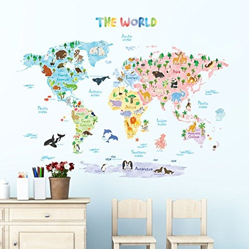 Decowall Dlt-1615 Animal World Map Niños Adhesivos De Pared 