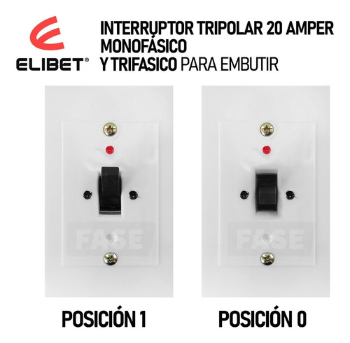 Llave Interruptor Tripolar Elibet 20amp Trifásica P/ Embutir Color Blanco