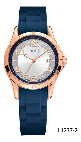 Reloj Dama Loix® L1237-2 Azul Con Oro Rosa, Tablero Plateado