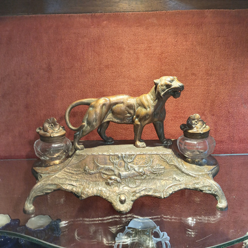 Escribania Antigua Artnouveau Figura Tigre Tintero Estatuill (Usado)