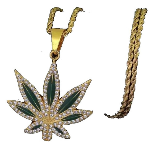 Cadena Collar Dije Circonita Chapado 18k Cannabis Marihuana