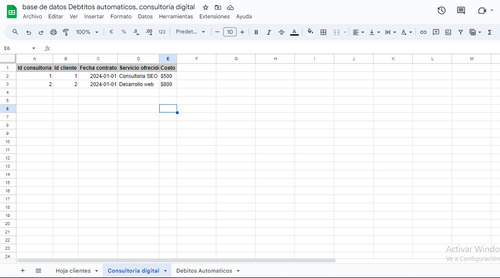 Base De Datos Debtitos Automaticos, Consultoria Digital