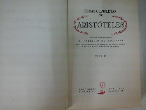 * Obras Completas De Aristoteles (tomo 3) - Patr De Azcarate