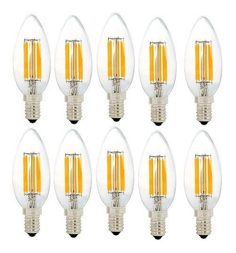 10 Ampolletas Led Vela Filamento 6w E14 Luz Calida