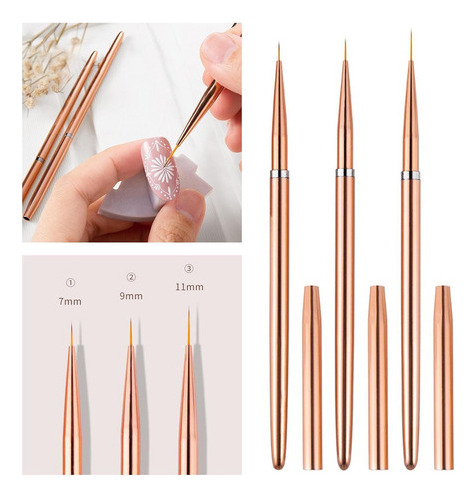3 Pinceles Para Delineador De Uñas, 7mm/9mm/11mm Pintura