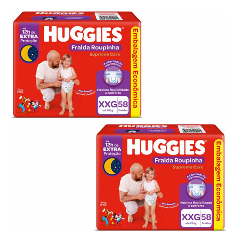 Kit 2 Pacotes Fraldas Huggies Roupinha Supreme Care Xxg