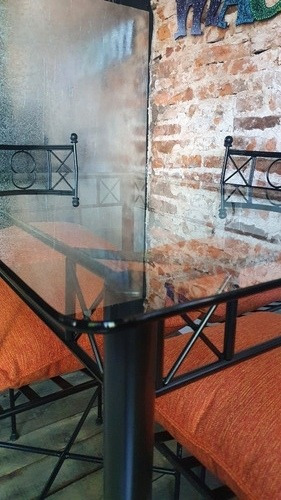 Imagen 7 de 7 de Mesa Comedor 120x80 + 4 Sillas Hierro Cristal 10mm Almohadon