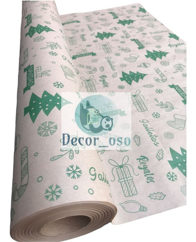 Papel Kraft Navidad Pinos Verdes Rollo De 70cms X 100 Metros