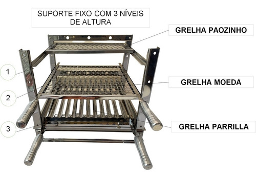 Suporte Grelhas Espetos Em Inox Churrasqueira 60cm + Grelha